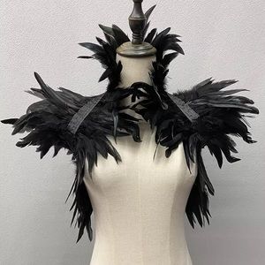 Natural Black Feathers Shrug Shawl Shoulder Wrap Cape Gothic Collar
